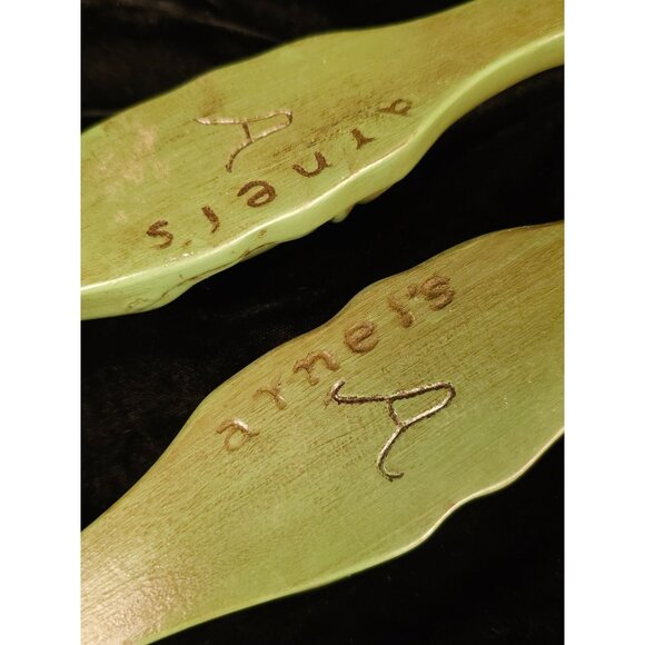 Vintage Green Ceramic Spoon & Fork Wall Decor Set With Ornate Details - Picture 6 of 8